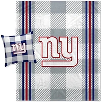 Pegasus New York Giants Gray Plaid Stripes Blanket and Pillow Combo Set