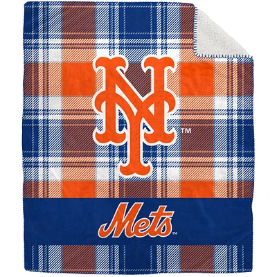 Pegasus New York Mets 50" x 60" Plaid Flannel Sherpa Plush Blanket