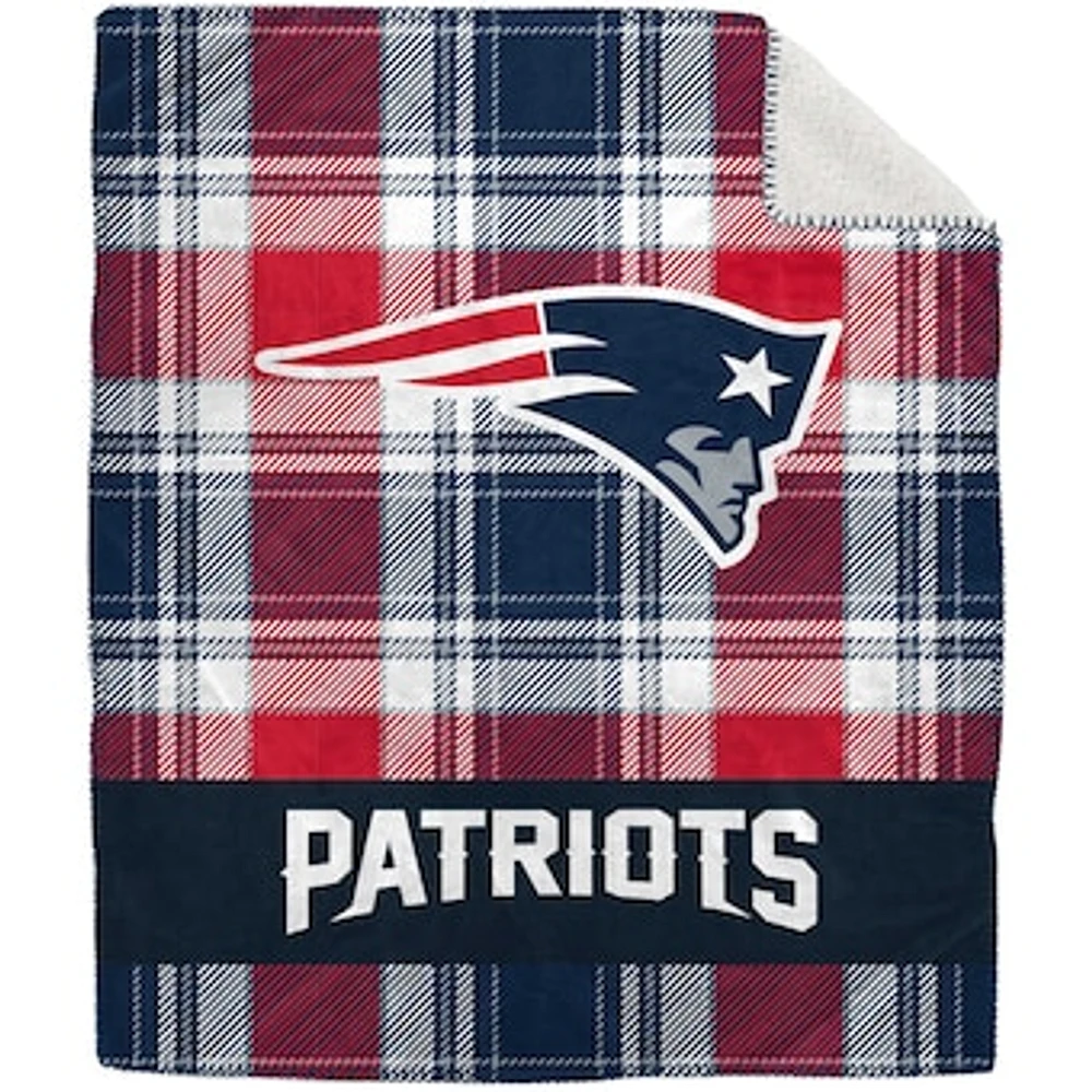 Pegasus New England Patriots 50" x 60" Plaid Flannel Sherpa Plush Blanket