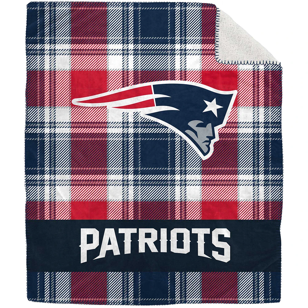 Pegasus New England Patriots 50" x 60" Plaid Flannel Sherpa Plush Blanket