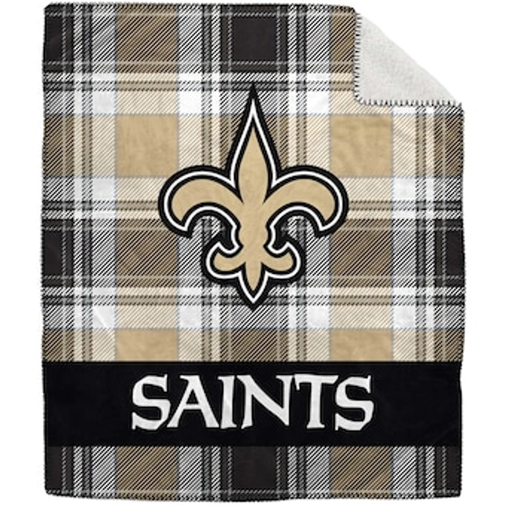 Pegasus New Orleans Saints 50" x 60" Plaid Flannel Sherpa Plush Blanket