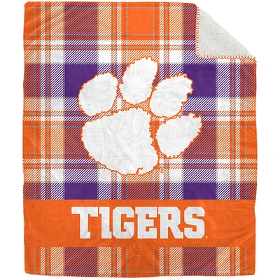 Pegasus Clemson Tigers 50" x 60" Plaid Flannel Sherpa Plush Blanket