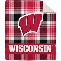 Pegasus Wisconsin Badgers 50" x 60" Plaid Flannel Sherpa Plush Blanket