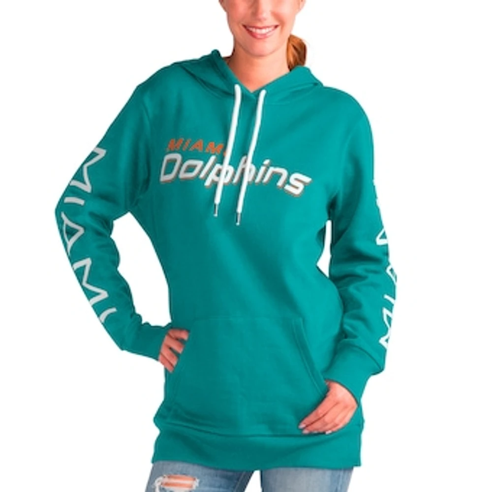 Women's G-III 4Her by Carl Banks Aqua Miami Dolphins Extra Inning Pullover Hoodie