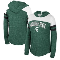 Women's Colosseum Green Michigan State Spartans Speckled Color Block Long Sleeve Hooded T-Shirt