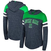 Women's Colosseum Navy Notre Dame Fighting Irish Speckled Color Block Long Sleeve Hooded T-Shirt