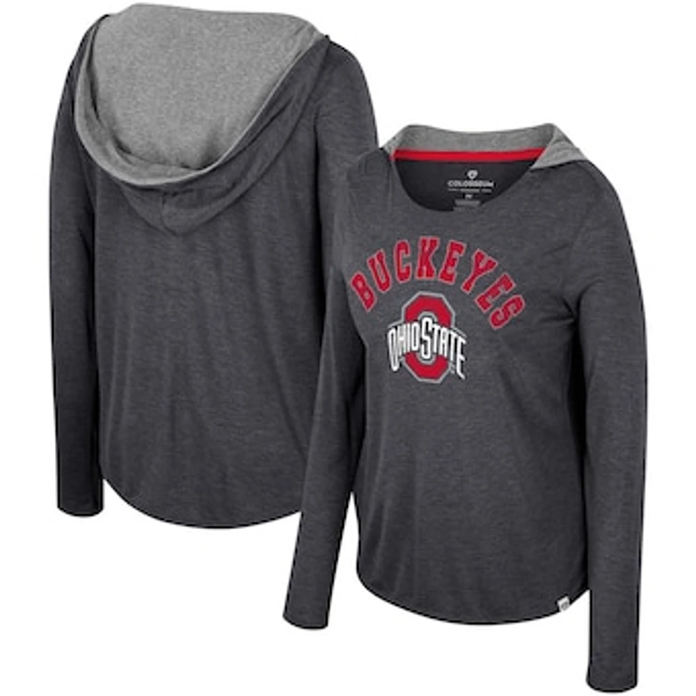 Women's Colosseum  Black Ohio State Buckeyes Distressed Heather Long Sleeve Hoodie T-Shirt