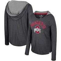 Women's Colosseum  Black Ohio State Buckeyes Distressed Heather Long Sleeve Hoodie T-Shirt