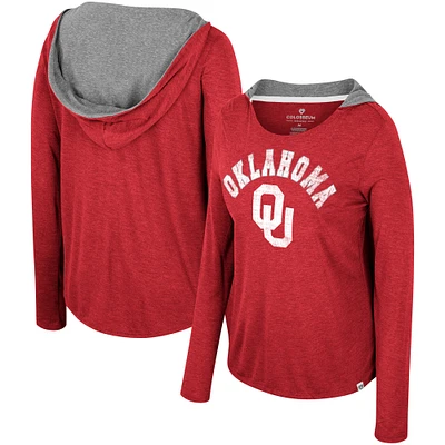 Women's Colosseum  Crimson Oklahoma Sooners Distressed Heather Long Sleeve Hoodie T-Shirt