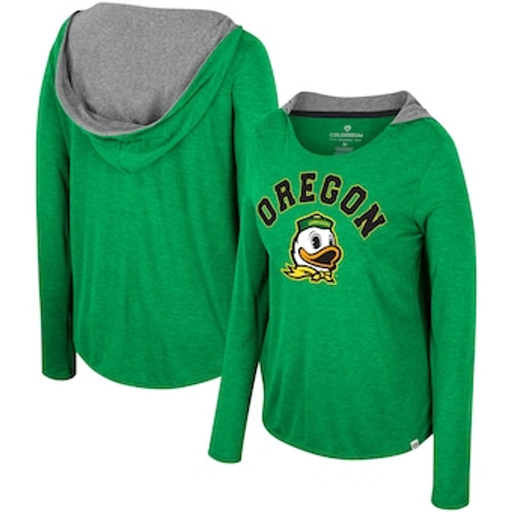 Women's Colosseum  Green Oregon Ducks Distressed Heather Long Sleeve Hoodie T-Shirt