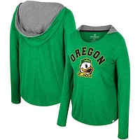 Women's Colosseum Oregon Ducks Distressed Heather Long Sleeve Hoodie T-Shirt