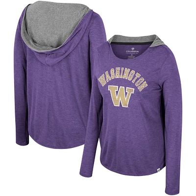 Women's Colosseum  Purple Washington Huskies Distressed Heather Long Sleeve Hoodie T-Shirt