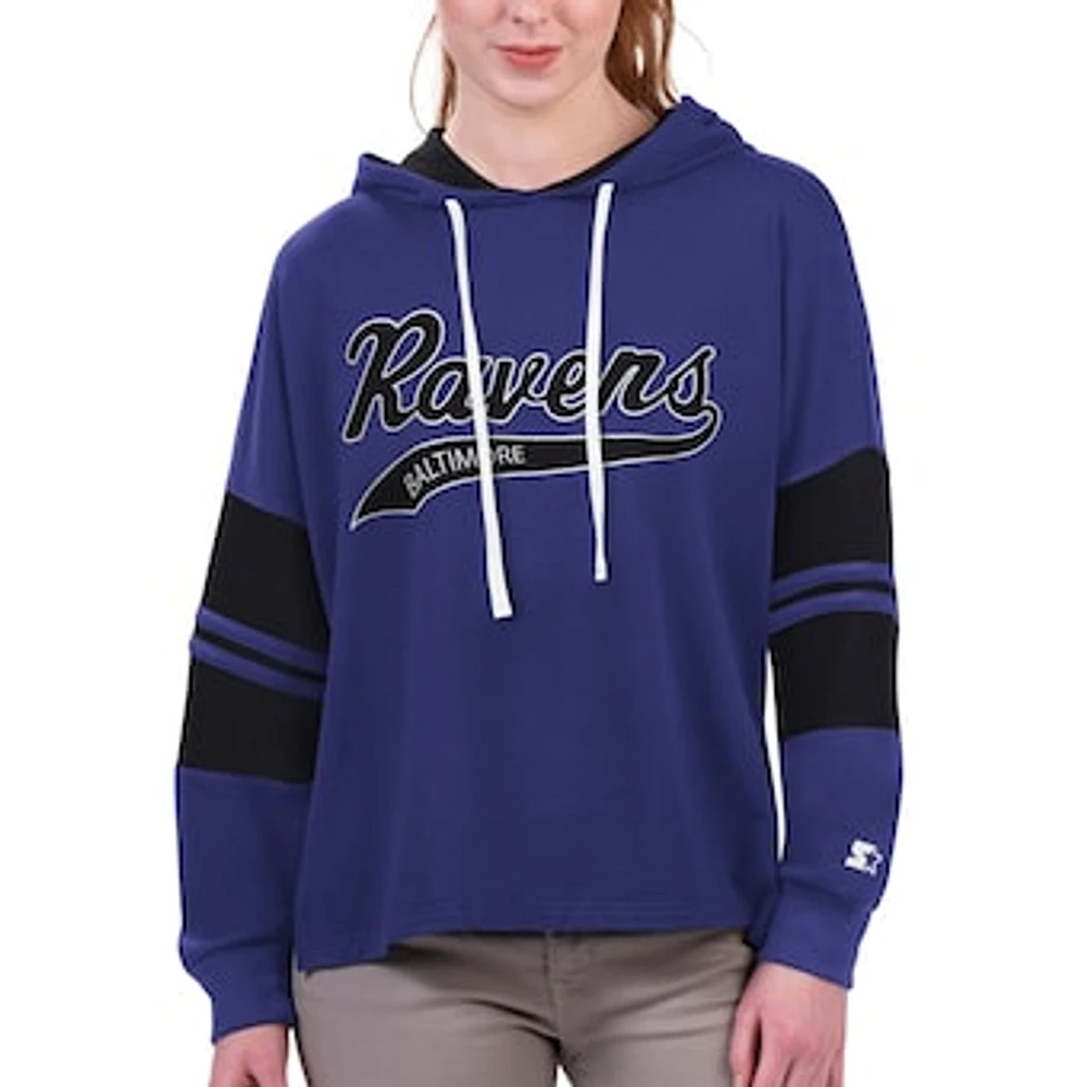 Women's Starter Purple Baltimore Ravens Bump And Run Long Sleeve Hoodie T-Shirt