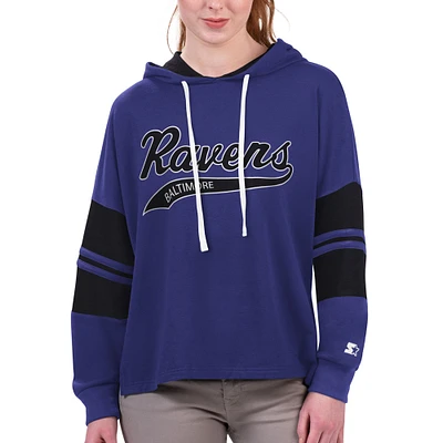 Women's Starter Purple Baltimore Ravens Bump And Run Long Sleeve Hoodie T-Shirt