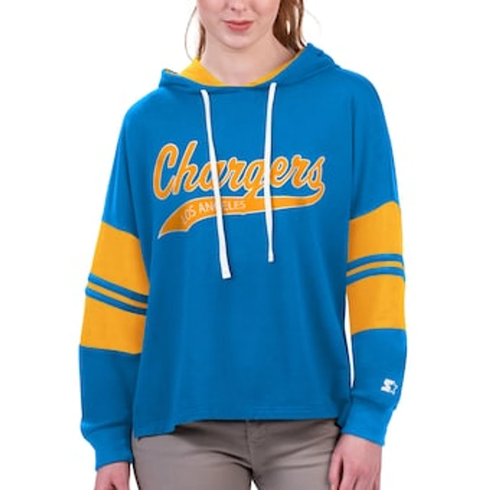 Women's Starter Powder Blue Los Angeles Chargers Bump And Run Long Sleeve Hoodie T-Shirt