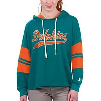 Women's Starter Aqua Miami Dolphins Bump And Run Long Sleeve Hoodie T-Shirt