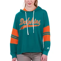 Women's Starter Aqua Miami Dolphins Bump And Run Long Sleeve Hoodie T-Shirt