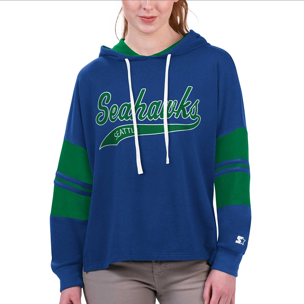 Women's Starter Royal Seattle Seahawks Bump And Run Long Sleeve Hoodie T-Shirt