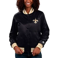 Women's Starter Black New Orleans Saints Full Count Satin Full-Snap Varsity Jacket