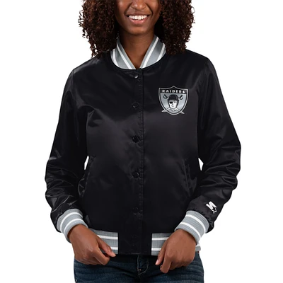 Women's Starter Black Las Vegas Raiders Full Count Satin Full-Snap Varsity Jacket