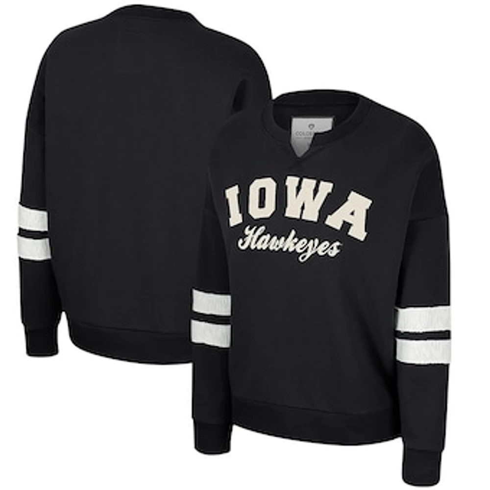 Women's Colosseum Black Iowa Hawkeyes Perfect Date Notch Neck Pullover Sweatshirt