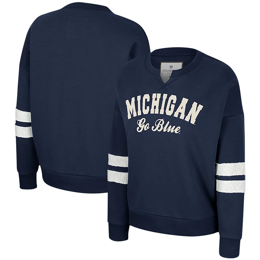 Women's Colosseum Navy Michigan Wolverines Perfect Date Notch Neck Pullover Sweatshirt