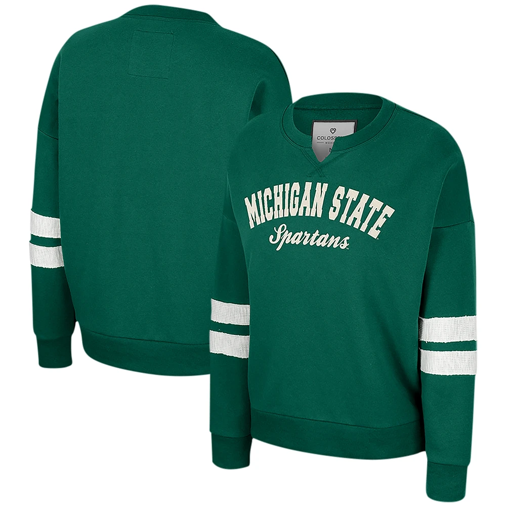 Women's Colosseum Green Michigan State Spartans Perfect Date Notch Neck Pullover Sweatshirt