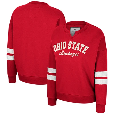 Women's Colosseum Scarlet Ohio State Buckeyes Perfect Date Notch Neck Pullover Sweatshirt