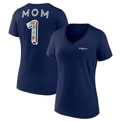 Women's Navy MLB Cup Number One Mom V-Neck T-Shirt