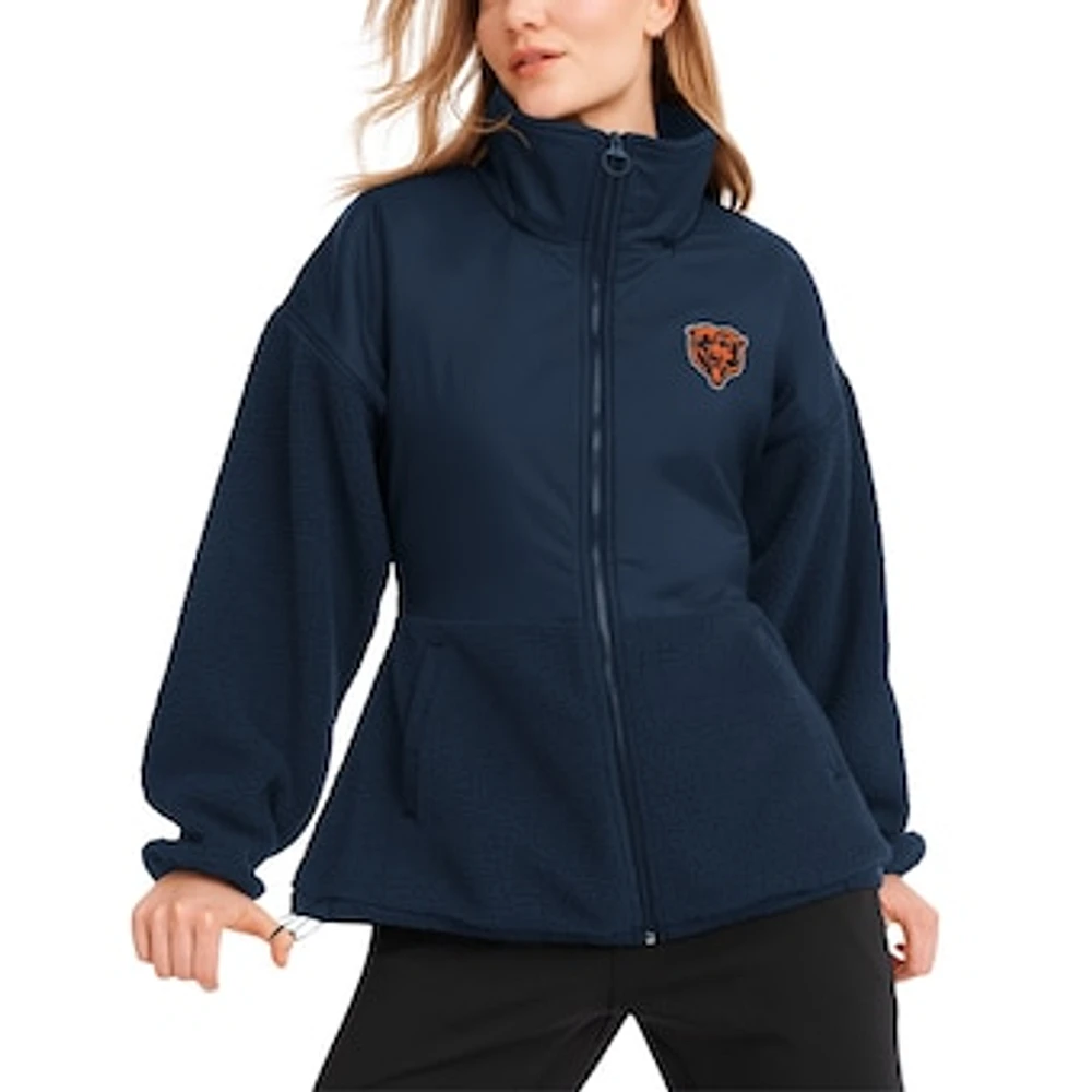 Women's DKNY Sport  Navy Chicago Bears Drew Mixed Media Full-Zip Jacket