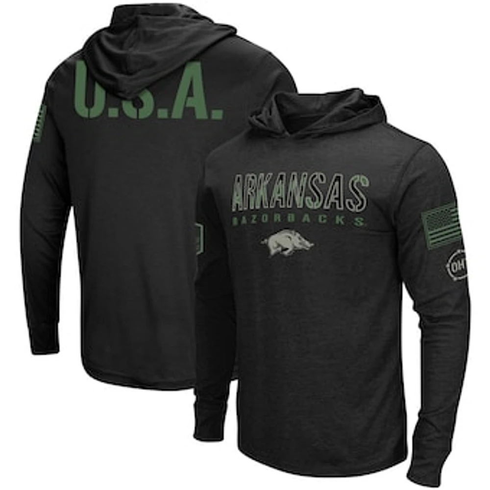 Men's Colosseum Black Arkansas Razorbacks Big & Tall OHT Military Appreciation Tango Long Sleeve Hoodie T-Shirt