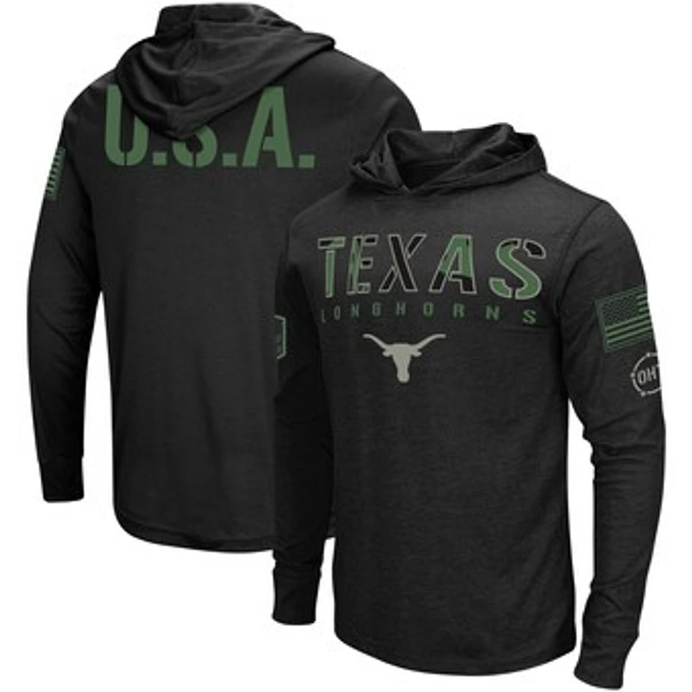 Men's Colosseum Black Texas Longhorns Big & Tall OHT Military Appreciation Tango Long Sleeve Hoodie T-Shirt