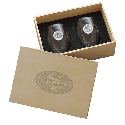 San Francisco 49ers Two-Piece Stemless Wine Glass Set with Collector's Box