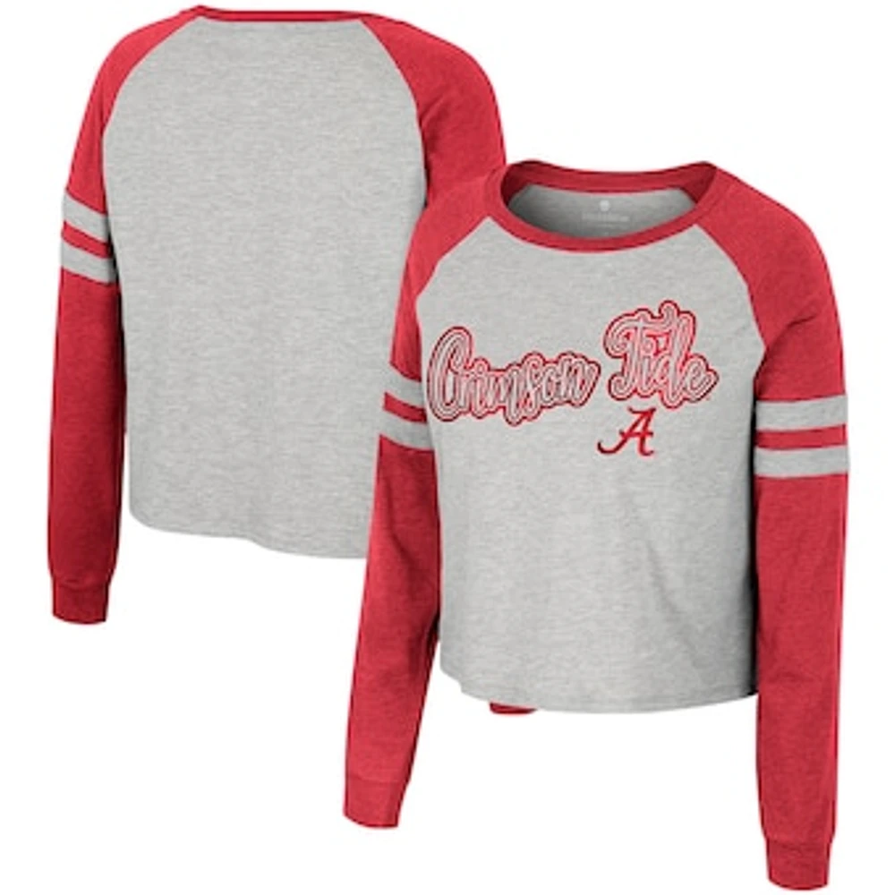 Women's Colosseum Heather Gray Alabama Crimson Tide I'm Gliding Here Raglan Long Sleeve Cropped T-Shirt