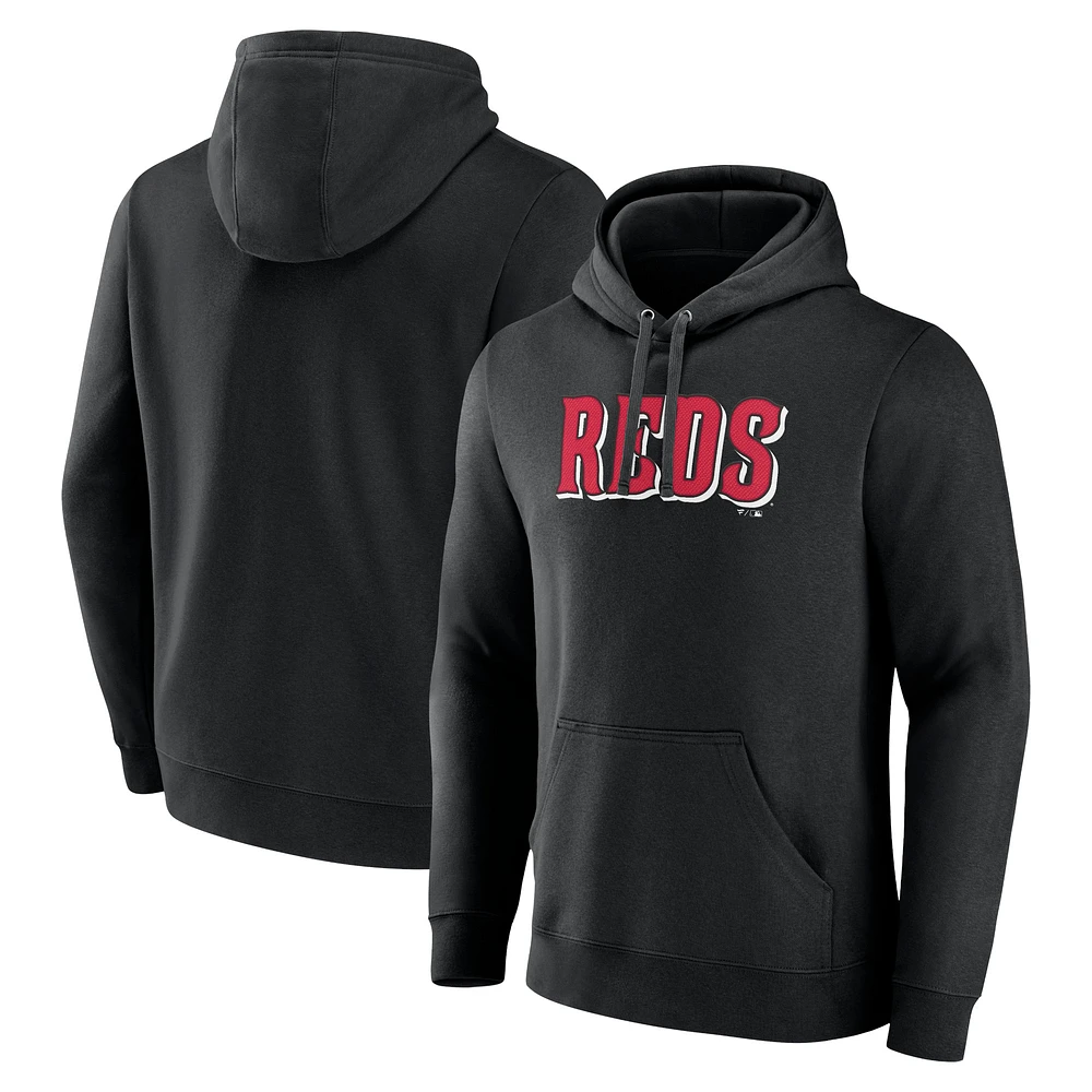 Men's Black Cincinnati Reds Official Wordmark Pullover Hoodie