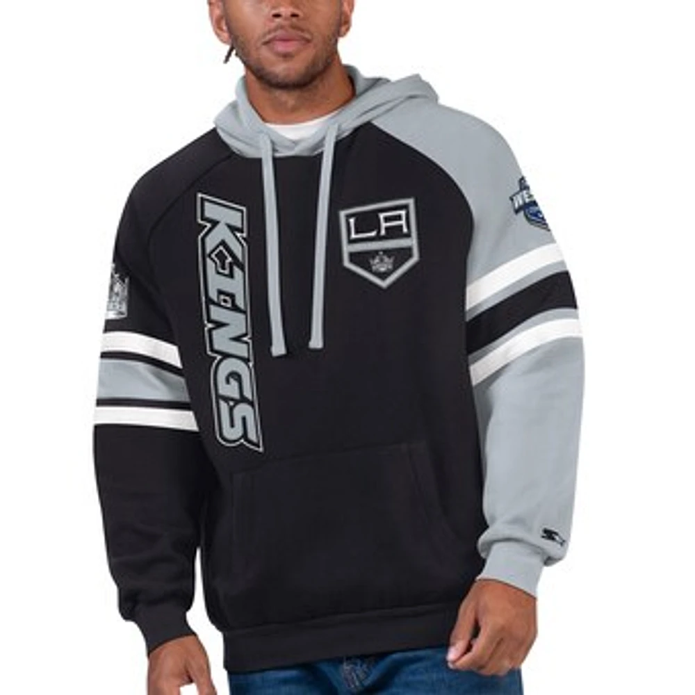 Men's Starter Black/Gray Los Angeles Kings Gauntlet Raglan Pullover Hoodie