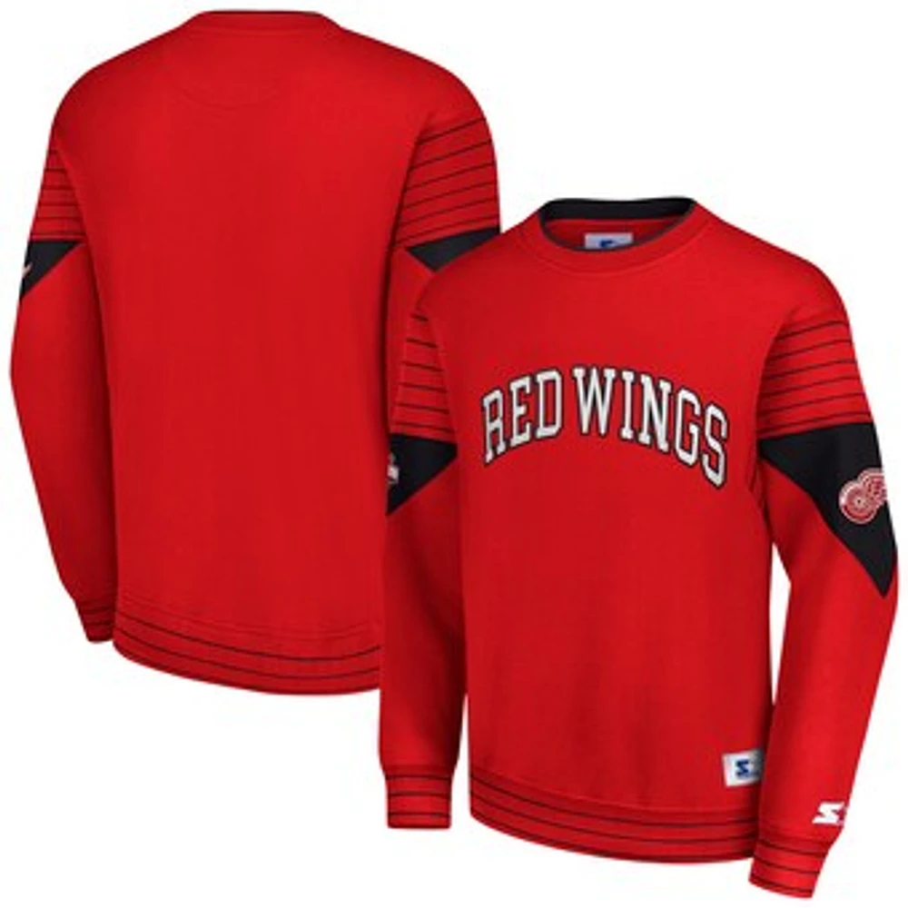 Men's Starter  Red Detroit Red Wings Faceoff Pullover Sweatshirt