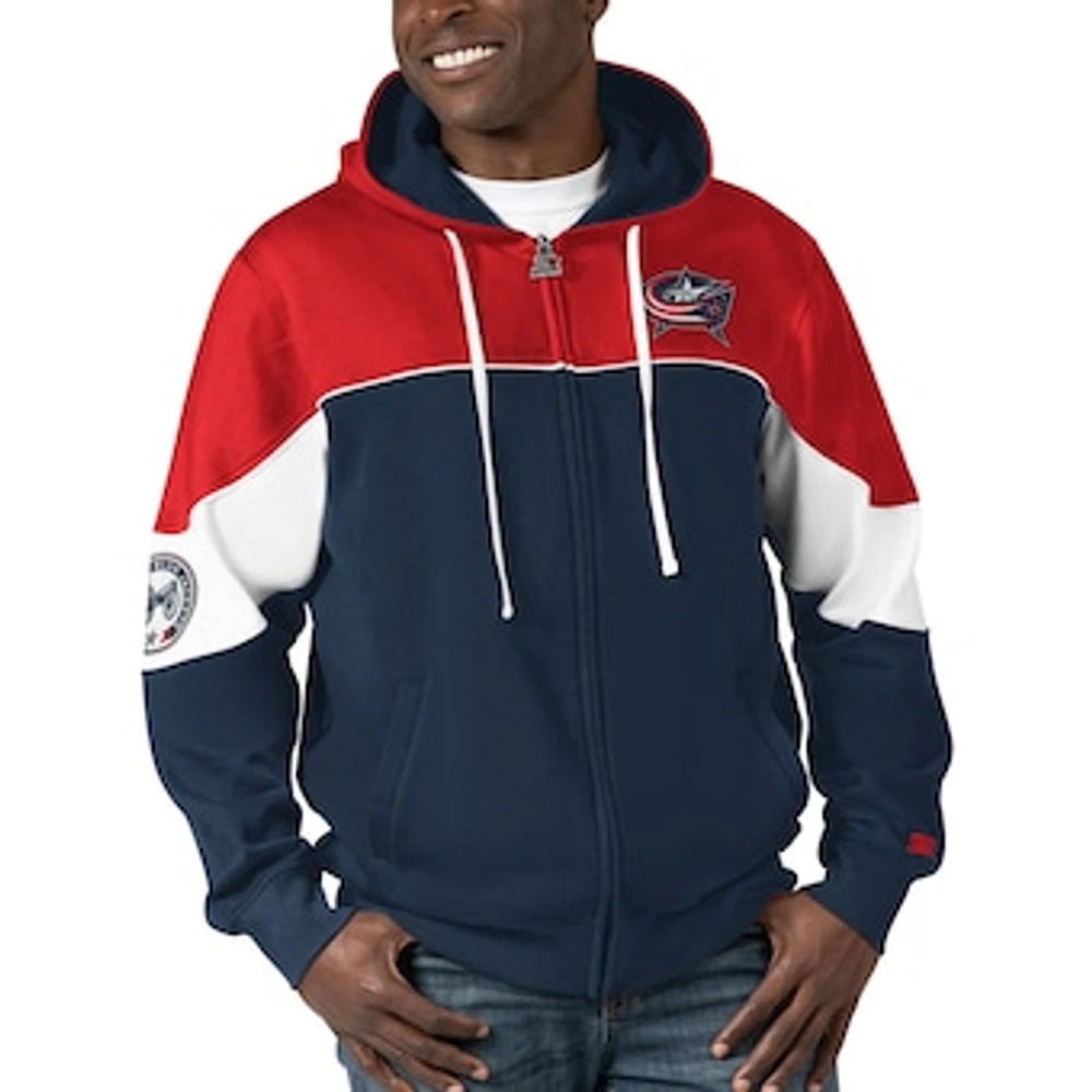 Men's Starter  Navy/Red Columbus Blue Jackets Power Forward Full-Zip Hoodie