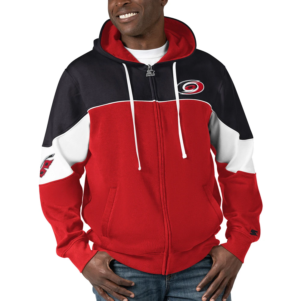 Men's Starter  Red/Black Carolina Hurricanes Power Forward Full-Zip Hoodie