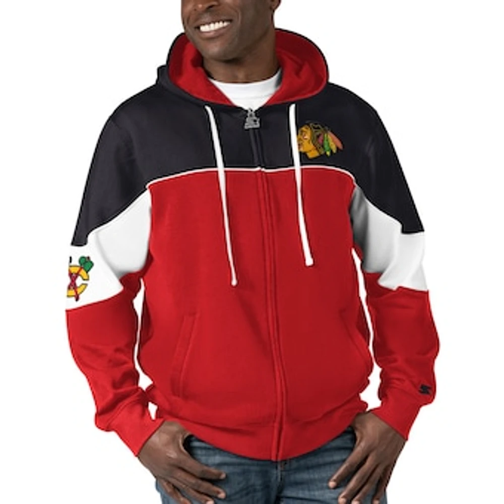 Men's Starter  Red/Black Chicago Blackhawks Power Forward Full-Zip Hoodie