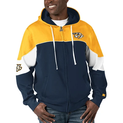 Men's Starter  Navy/Gold Nashville Predators Power Forward Full-Zip Hoodie