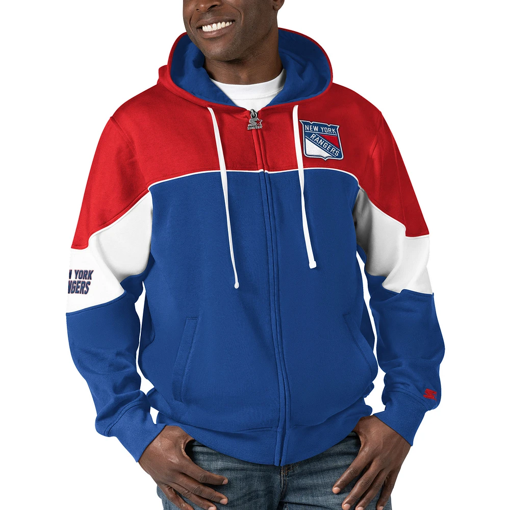 Men's Starter  Blue/Red New York Rangers Power Forward Full-Zip Hoodie