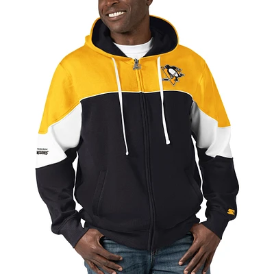 Men's Starter  Black/Gold Pittsburgh Penguins Power Forward Full-Zip Hoodie