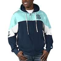 Men's Starter  Navy/Light Blue Seattle Kraken Power Forward Full-Zip Hoodie