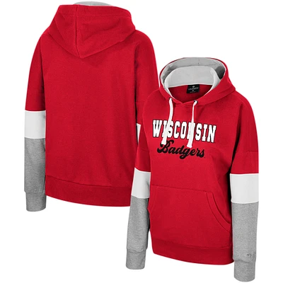 Women's Colosseum Red Wisconsin Badgers Oversized Colorblock Pullover Hoodie