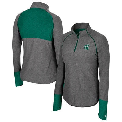 Women's Colosseum  Black Michigan State Spartans Morningside Sleeve Hit Raglan Quarter-Zip Top