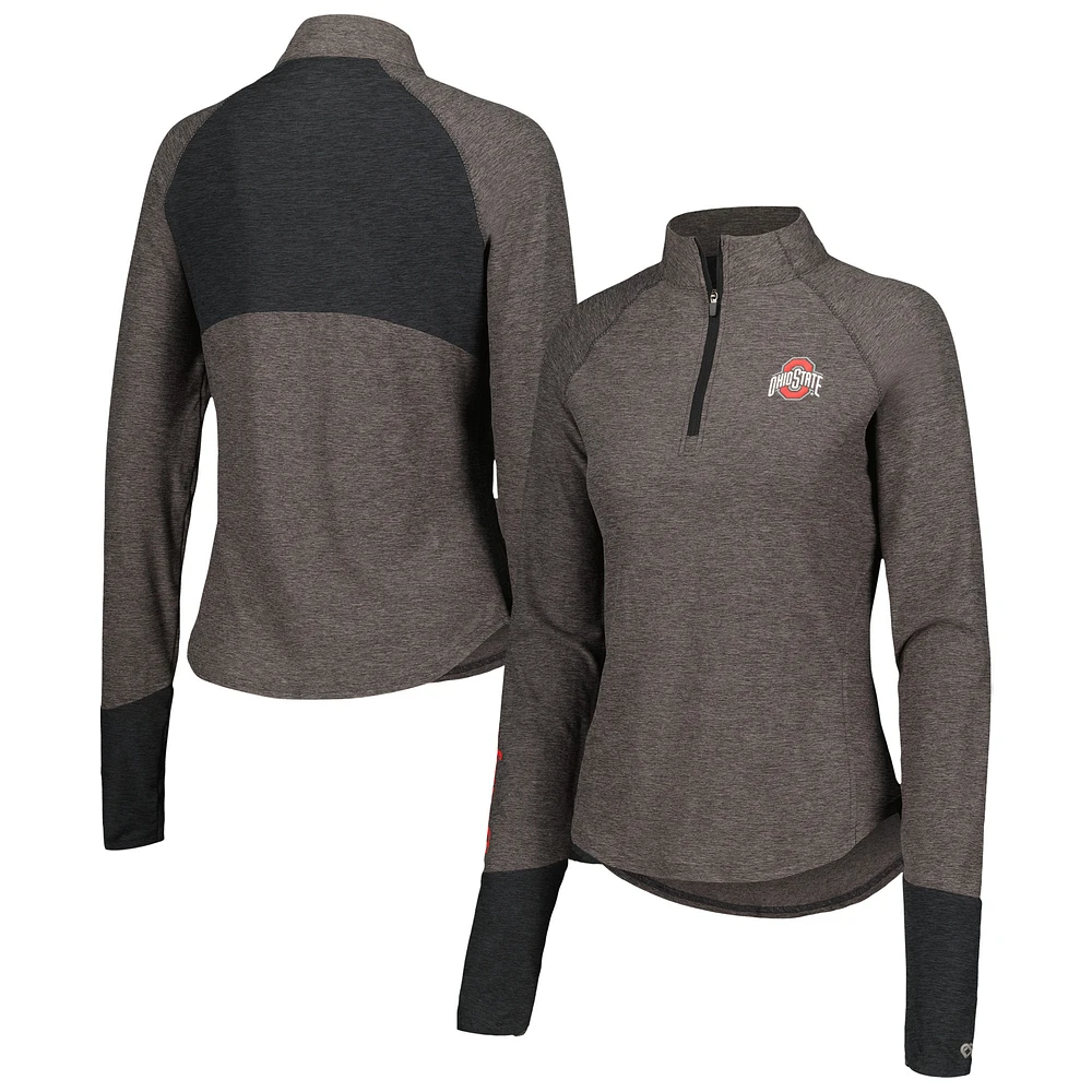 Women's Colosseum Black Ohio State Buckeyes Morningside Sleeve Hit Raglan Quarter-Zip Top