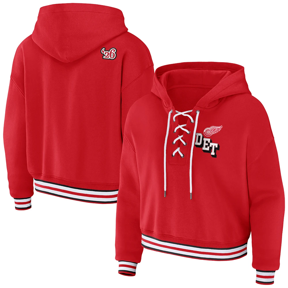 Women's WEAR by Erin Andrews Red Detroit Red Wings Lace-Up Pullover Hoodie