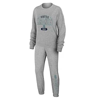 Women's WEAR by Erin Andrews Heather Gray Seattle Kraken Knit Long Sleeve Tri-Blend T-Shirt & Pants Sleep Set