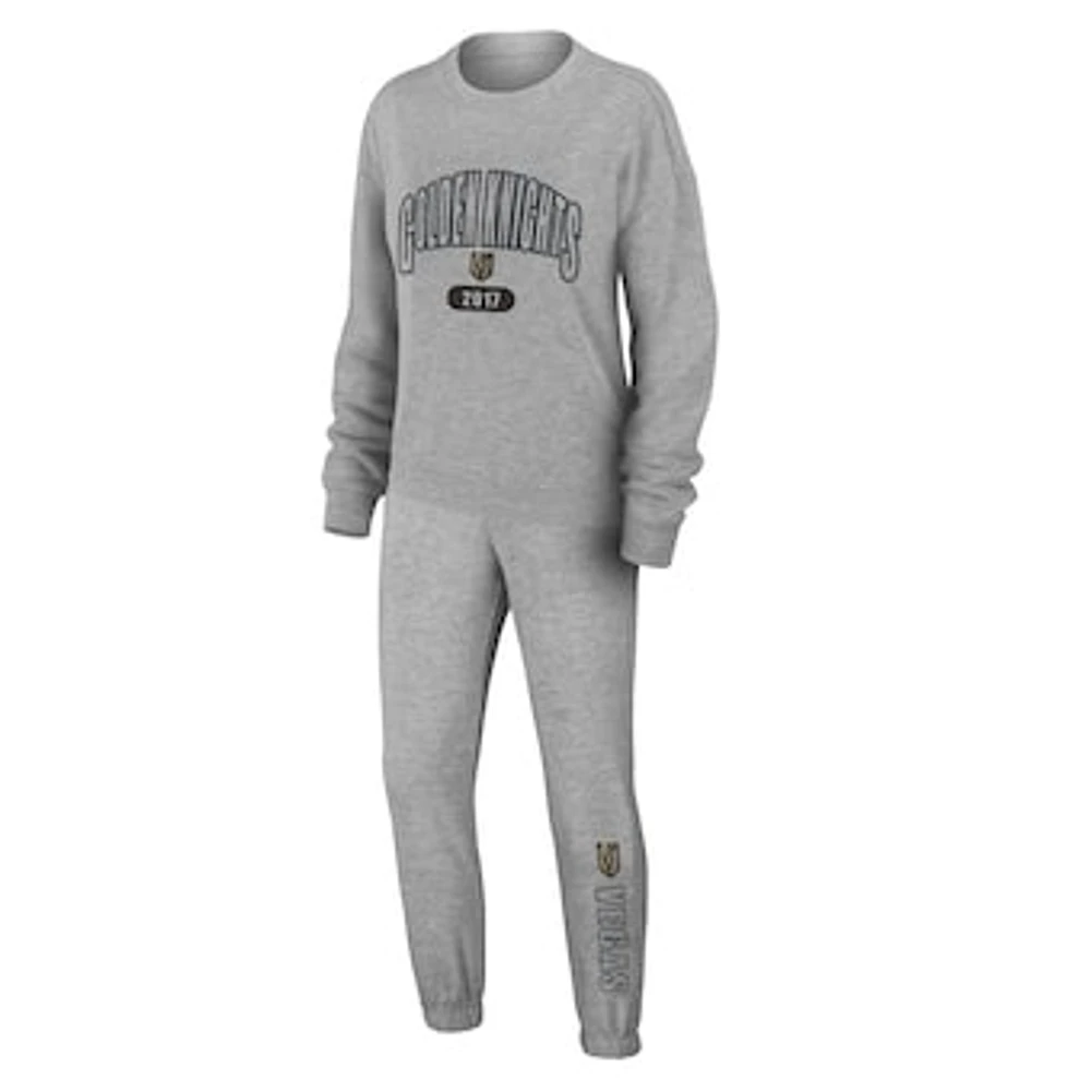 Women's WEAR by Erin Andrews Heather Gray Vegas Golden Knights Knit Long Sleeve Tri-Blend T-Shirt & Pants Sleep Set